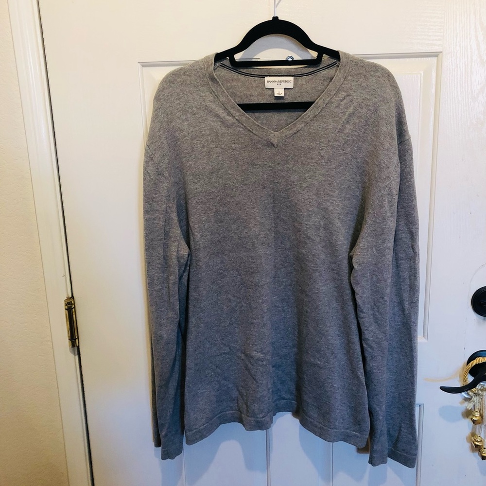 Banana Republic Mens 100% Cotton V-Neck Sweater Gray Long Sleeve XLarge Pullover